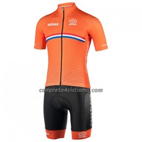 Completo Maglia + Pantaloncino con bretelle 2022 Nazionale Paesi Bassi Manica Corta Arancia